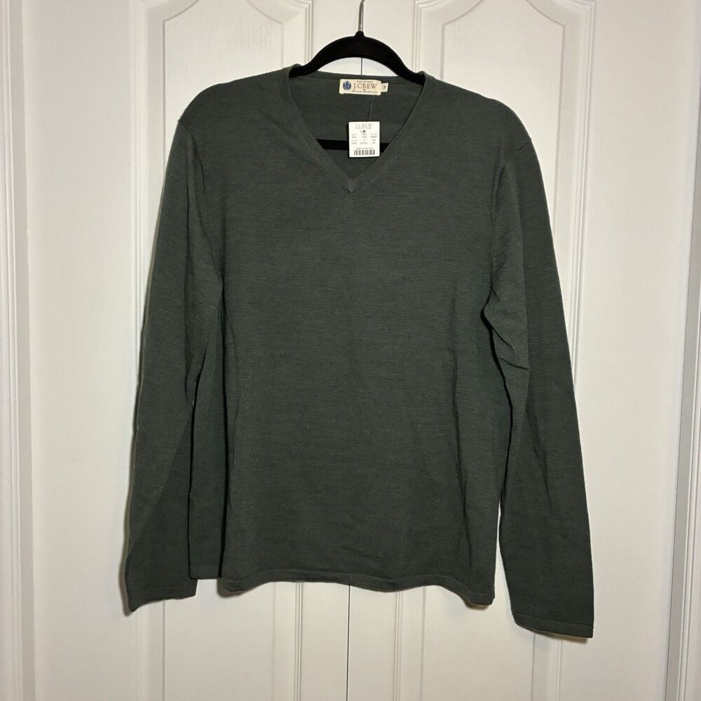 NWT J.Crew Men’s Extra Fine Merino Wool V-Neck Pullover Sweater Dark Green M